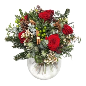 Red Rose and Cinnamon Christmas Bouquet
